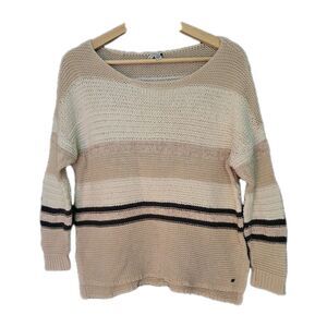 American Eagle Neutral Striped Chunky Knit Slouchy Boho Sweater Women's L